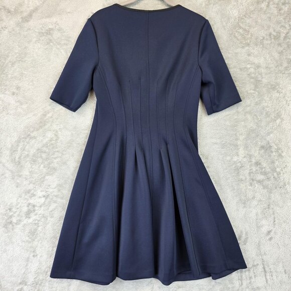 Betsey Johnson Dress Womens 6 Navy Blue Fit Flare Zip Front Short Sleeve Midi - Picture 10 of 10